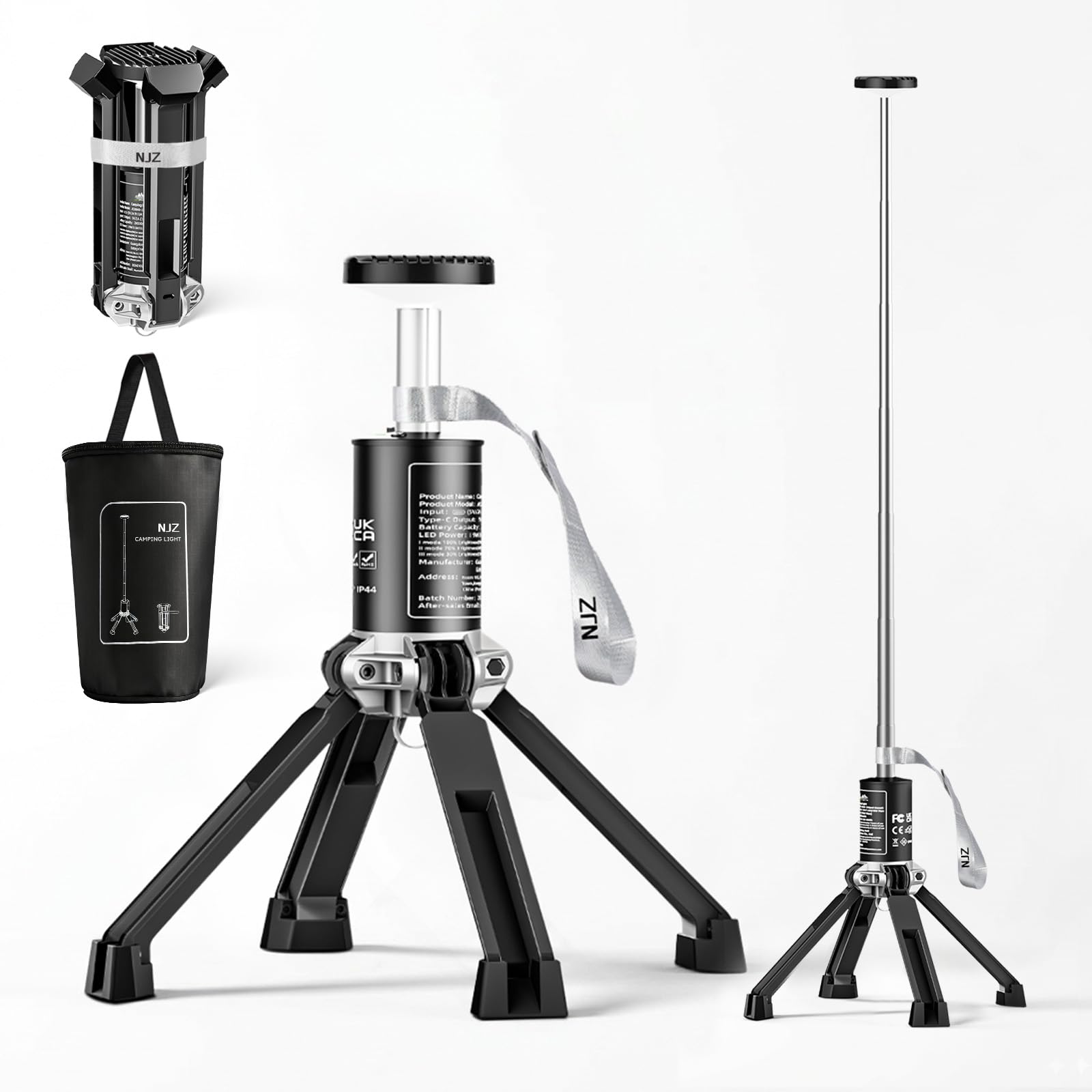 Telescopic Camping Light Rechargeable Camping Light with 20000mAh Battery IP44 Waterproof Camping Lantern 4 6ft Tall 3 Adjustable
