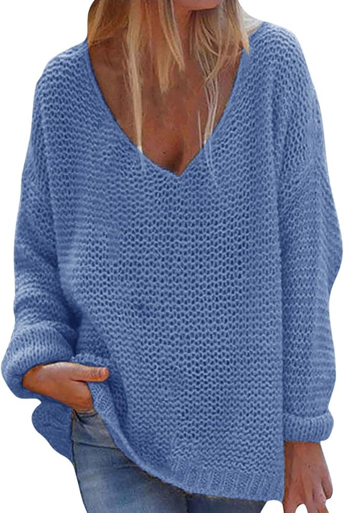 Womens V Neck Crochet Long Sleeve Sweaters Fashion Blouses Dressy Pullover Tops Comfy Off The Shoulder Outfits