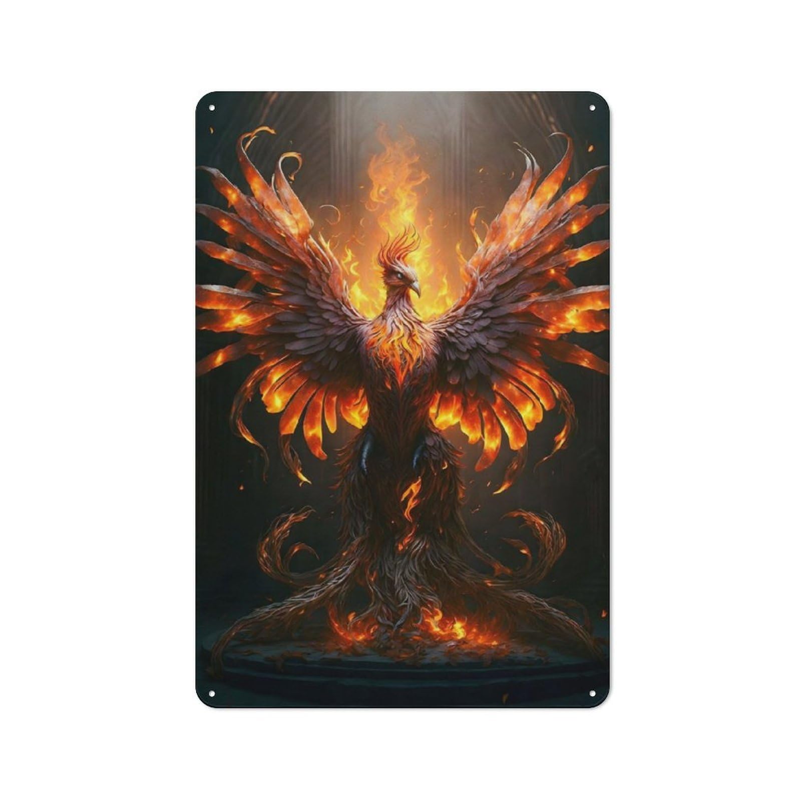 Junmoney Fire Phoenix Shed Style Decorative Metal Plaque 30X20cm Featuring Porch Wall Decor For Patio Bar, Workshop, Shed Or Kitchen
