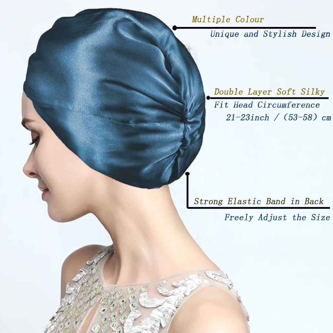 Silk Hair Bonnet Hair Wrap for Sleeping Imitation Silk Bonnet Sleep Night Cap for Women Satin Bonnet Double Layer Soft Head Scarf Match Strong Elastic Band Apply to Wash - Image 3