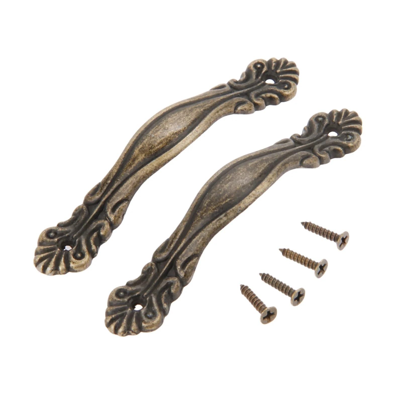 GIYXHU 10 Pcs Antique Bronze Handle Vintage Knob Flower Pull 85 * 15mm Furniture Kitchen Cabinet Drawer Knobs for Cupboard