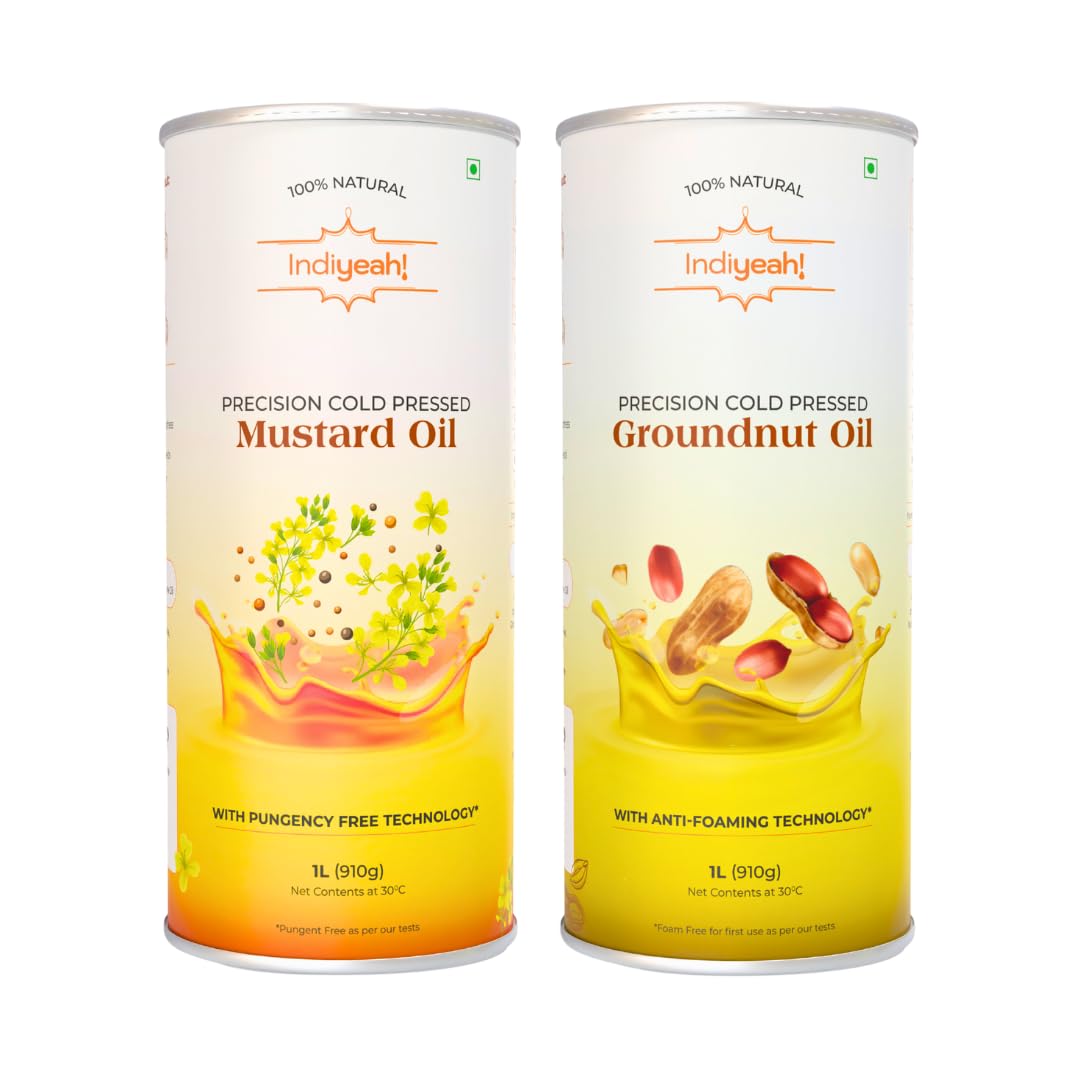 COMBO Indiyeah Cold Pressed Groundnut Oil & Mustard Oil - 100% Pure, Unrefined Cooking Oil | Ideal for Daily Cooking | Rich Aroma & Flavor | No Foaming | No Pungency | 2 Pack of 1L Tin (B0D6SNY5JM) Amazon Price History, Amazon Price Tracker