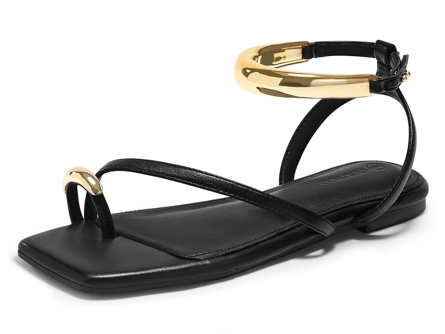 Coutgo Womens Strappy Flat Sandals Flip Flops Open Toe Ring Sandals Metal Ankle Strap Summer Beach Shoes