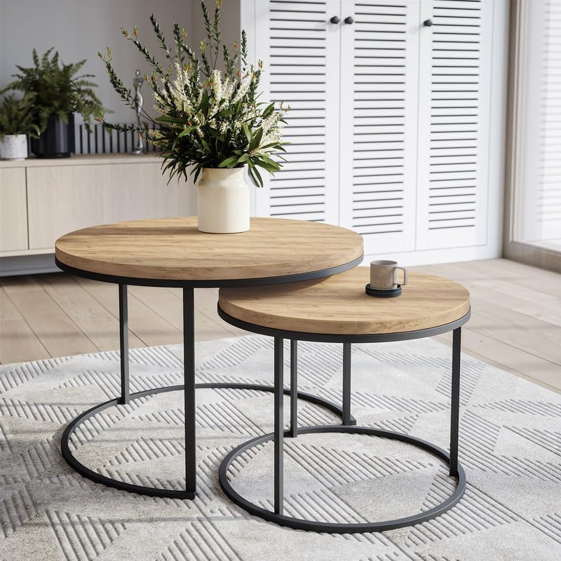 KOLM Plateau Rond Laminé Chêne Craft Compatible avec Tables de Salon et Espaces Déco - Diamètre 90 cm, Épaisseur 2,5 cm