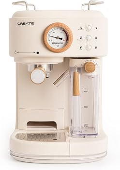 CREATE / THERA RETRO PRO/Cafetera Express semiautomática Blanco Roto / 20 bares, depósito de leche, bandeja de goteo, dos salidas,capacidad 1,5l, para café molido, 1250W1