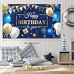 Tatuo Navy Blue Birthday Confetti Balloons Kit Set Photography Backdrop Banner Package for Boys Girls Men Women Birthday Party Decorations Supplies(Navy Blue and Gold) - Image 3