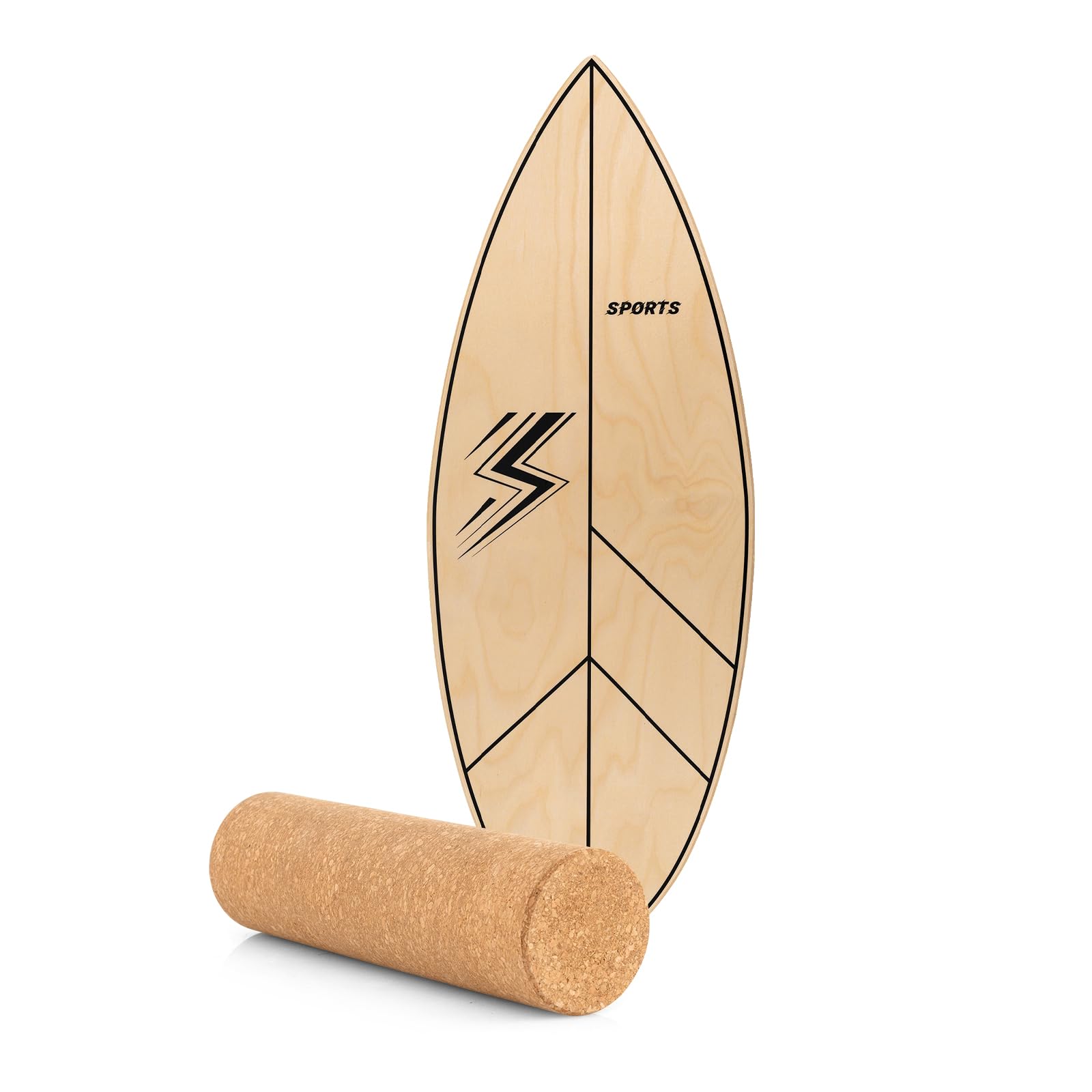 FANTASK 77 cm Balance Board mit Korkrolle, Balanceboard aus FSC-zerfizierter Birkenholz, Wackelbrett in Blattform, Gleichgewichtstrainer bis 100 kg Belastbar, Balancierbrett für Kinder & Erwachsene