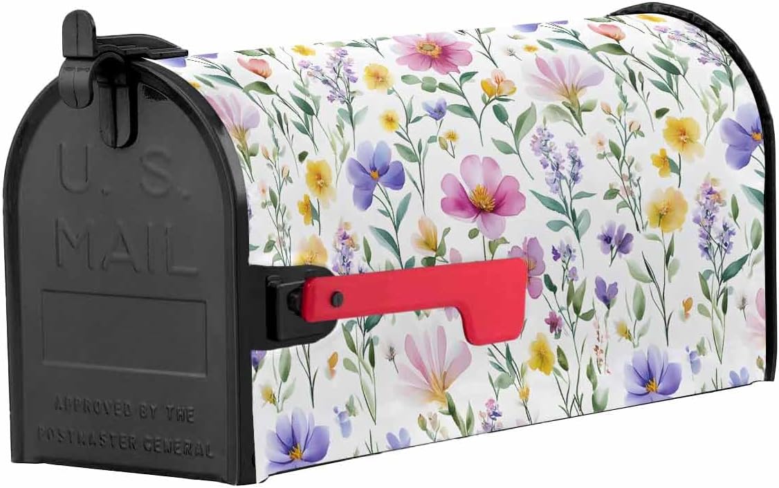 Colorful Floral Mailbox Covers Magnetic Standard Size,Watercolor Vintage Flower Spring Plant Decorative Post Letter Numbers Box Wrap Decoration Covers Small Accessories for Garden Yard Outdoor Décor