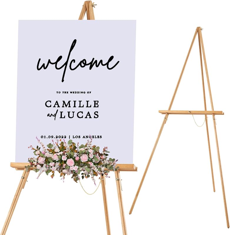 65" A-Frame Wooden Tripod Easel Stand (Natural) | Display Easel with Adjustable Canvas Holder, Floor Easel for Wedding Signs, Posters, Paintings, Artwork