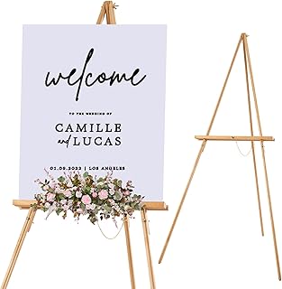 Falling in Art 65" A-Frame Tripod Easel Stand, Wooden Display Easel with Adjustable Canvas Holder, Floor Easel for Wedding Signs, Posters, Paintings, Artwork(Natural)