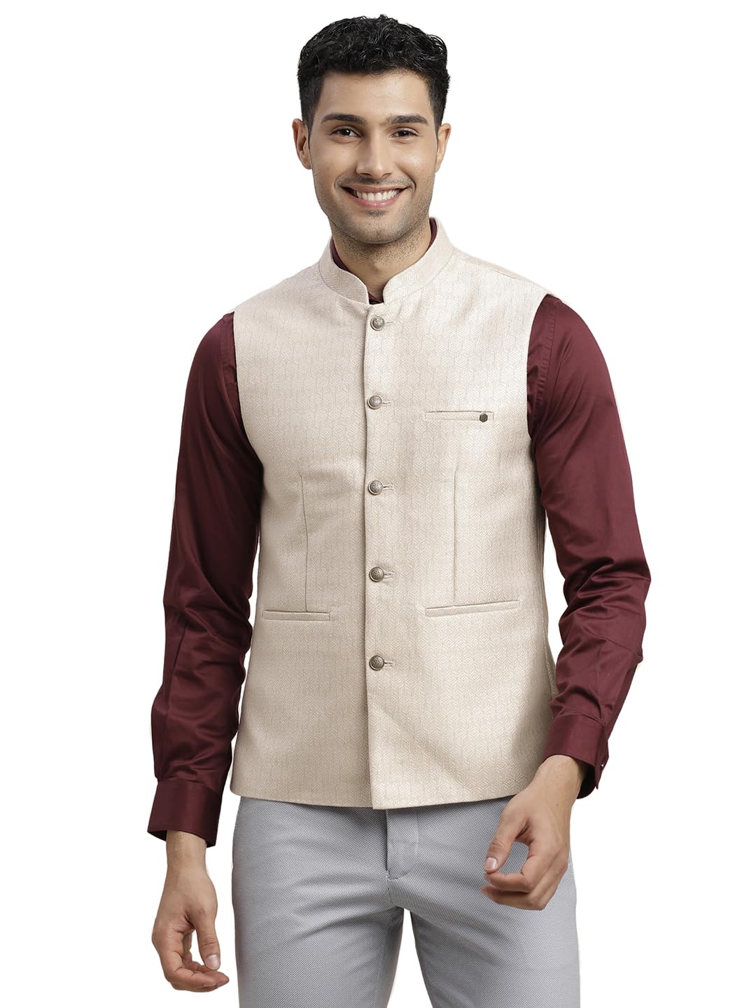 turtle Men Poly Cotton Self Design Slim Fit Grey Nehru Jacket-picture-16
