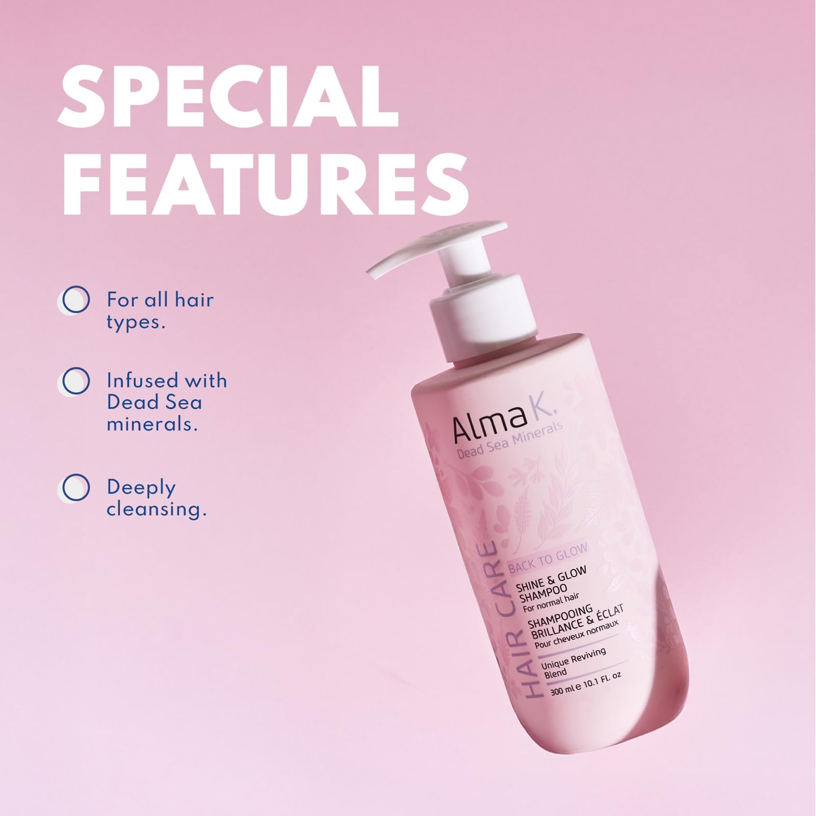 Alma K Champú Shine and Glow - Champú hidratante para mujer - Champú para el crecimiento del cabello - Champú hidratante con aceite de argán, manteca de cacao - 300 ml