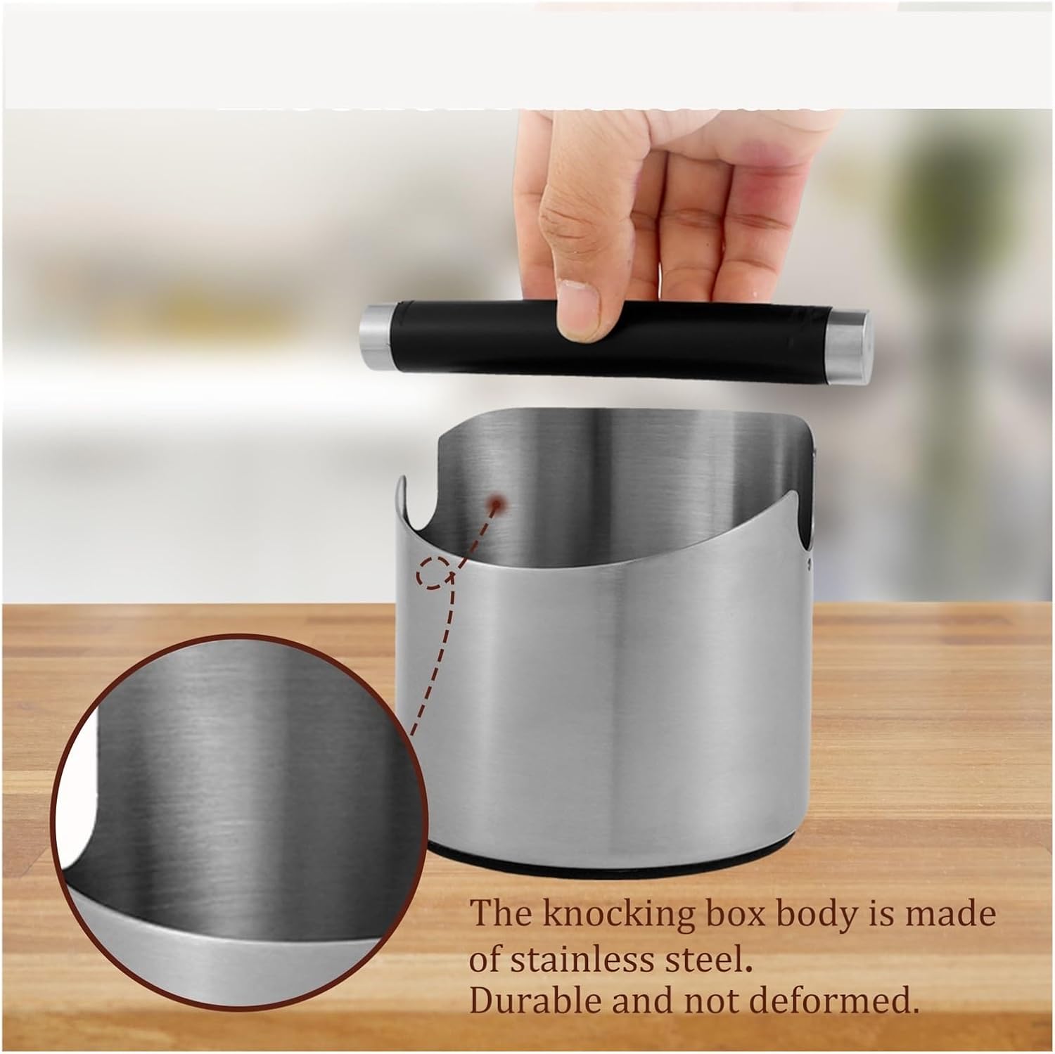 Coffee Knock Box Stainless Steel Non Slip Ground With Rubber Ring Beveled Bin(Small)