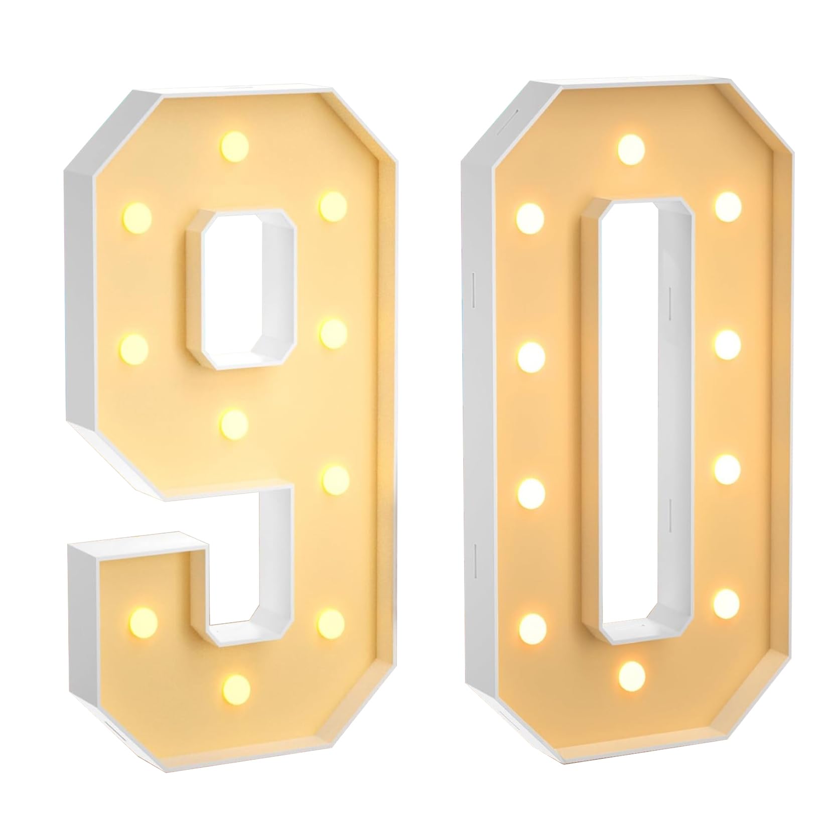 100 cm, grande numero 90, con numeri a LED grandi, decorazione a mosaico, luce bianca calda, per casa, feste, compleanni, matrimoni, compleanni e Natale