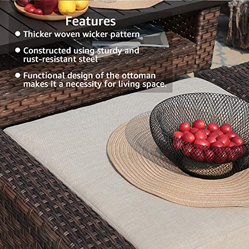 Sunsitt 2 Pieces Patio Furniture Ottoman Outdoor Wicker Footstool With Beige Cushion, Waterproof Furniture Cover #TOP4