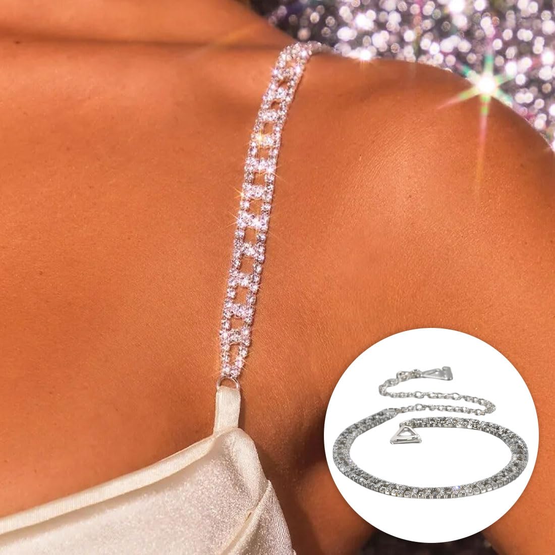 Glitzer Träger Rutschfest Strass BH Träger Silber - Verstellbar & Rutschfest Träger Zum Annähen