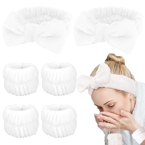 WHAVEL Juego de 6 diademas y pulseras de spa, cintillo de lavado facial, muñequeras para lavar la cara, maquillaje, cuidado de la piel, banda para