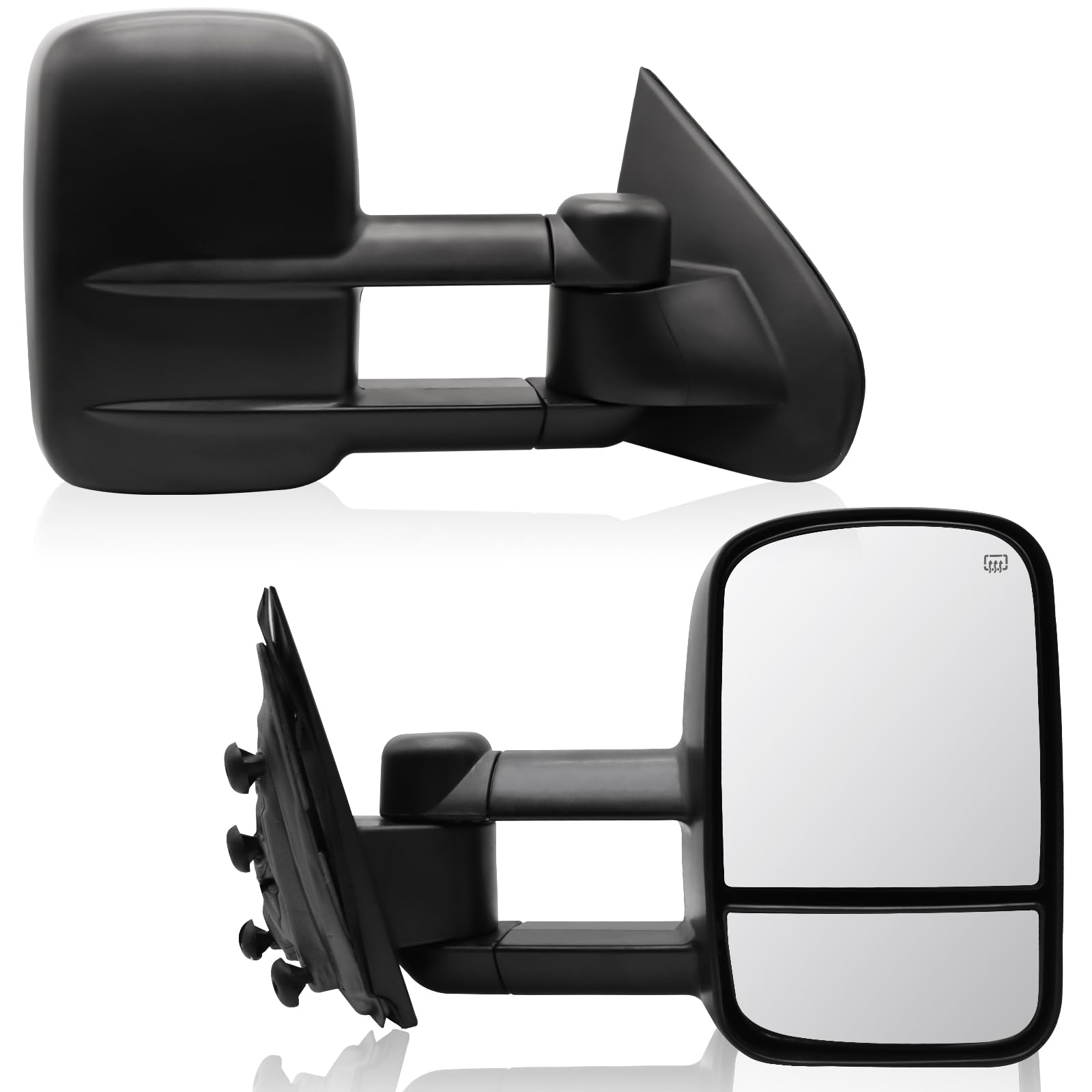 PZ Towing Mirrors Compatible with 1999-2002 Chevy Silverado for GMC Sierra 1500 2500 HD 3500 Yukon XL Suburban Tahoe Black Power Heated Manual Folding Extendable Pair Set