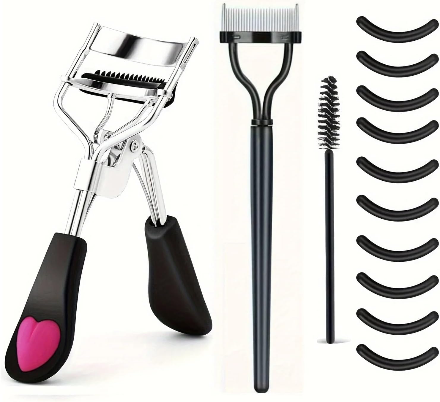 7/16pcs Eyelash Curler Set with Replacement Pads for Women Eyelashes Curling Tweezers Clips Lash Mascara Wands Brush Makeup Tool(13pcs Black)