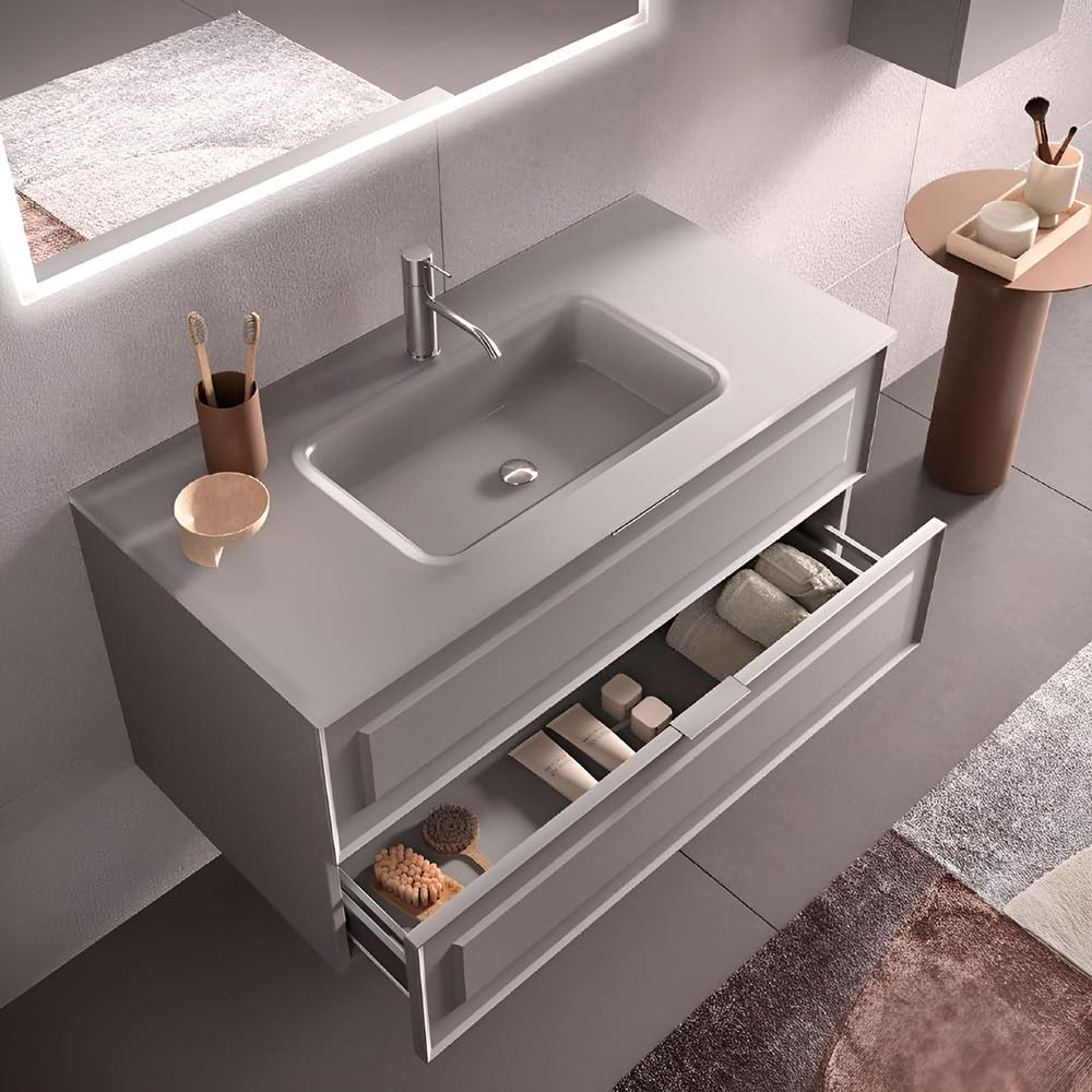 LIBEROSHOPPING.eu - LA TUA CASA IN UN CLIK Mobile bagno sospeso moderno con lavabo e 2 cassetti RHEA (Grigio Opaco, 100 cm)