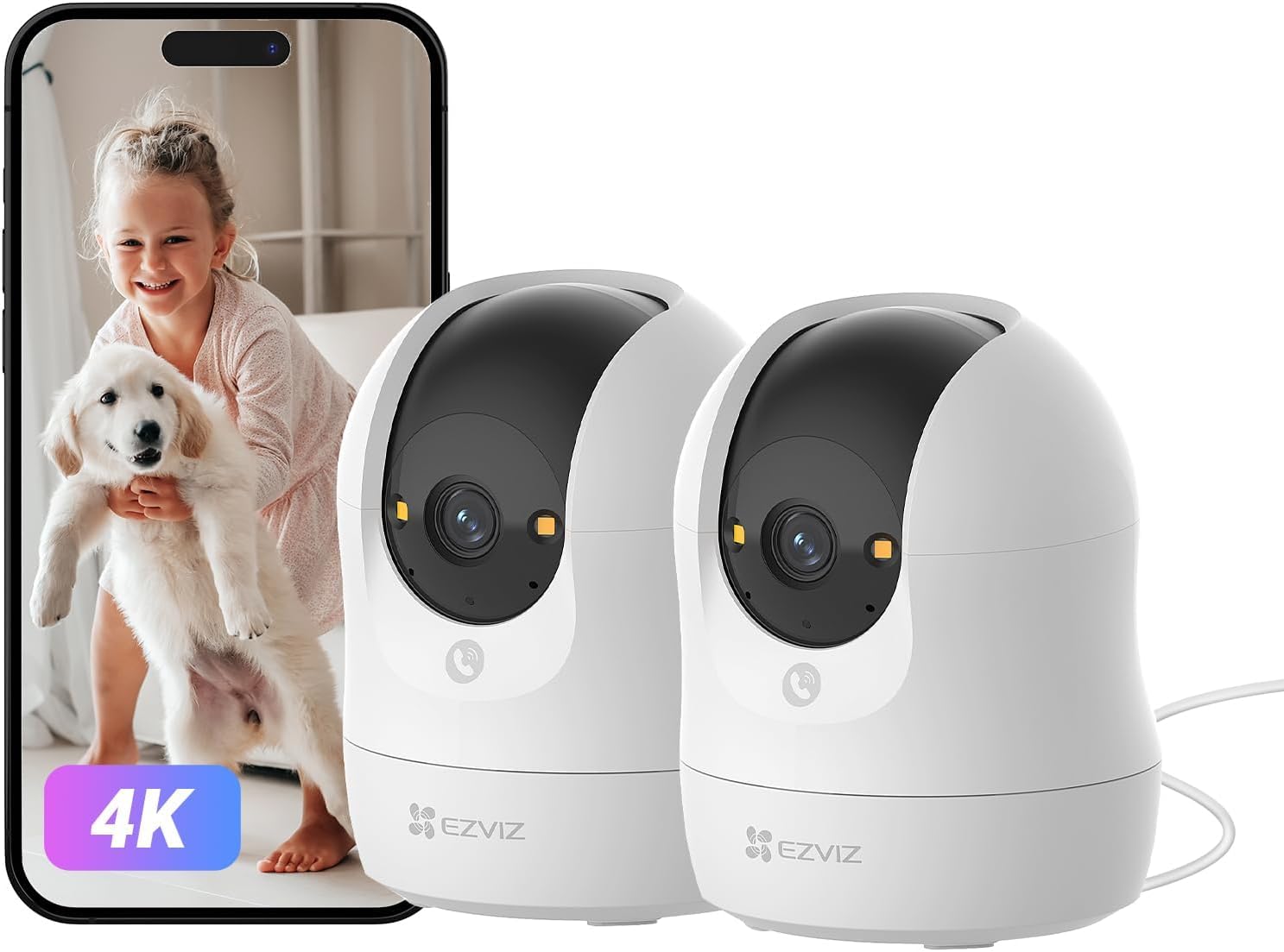 EZVIZ C6N G1 4K 2 Pack Cameras for Home with Call-Button, Human