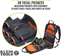 Vista 4 de Klein Tools Kit de mochila y alicates con mochila Tradesman Pro de 39 bolsillos, navaja de bolsillo para electricistas y juego de alicates de 3