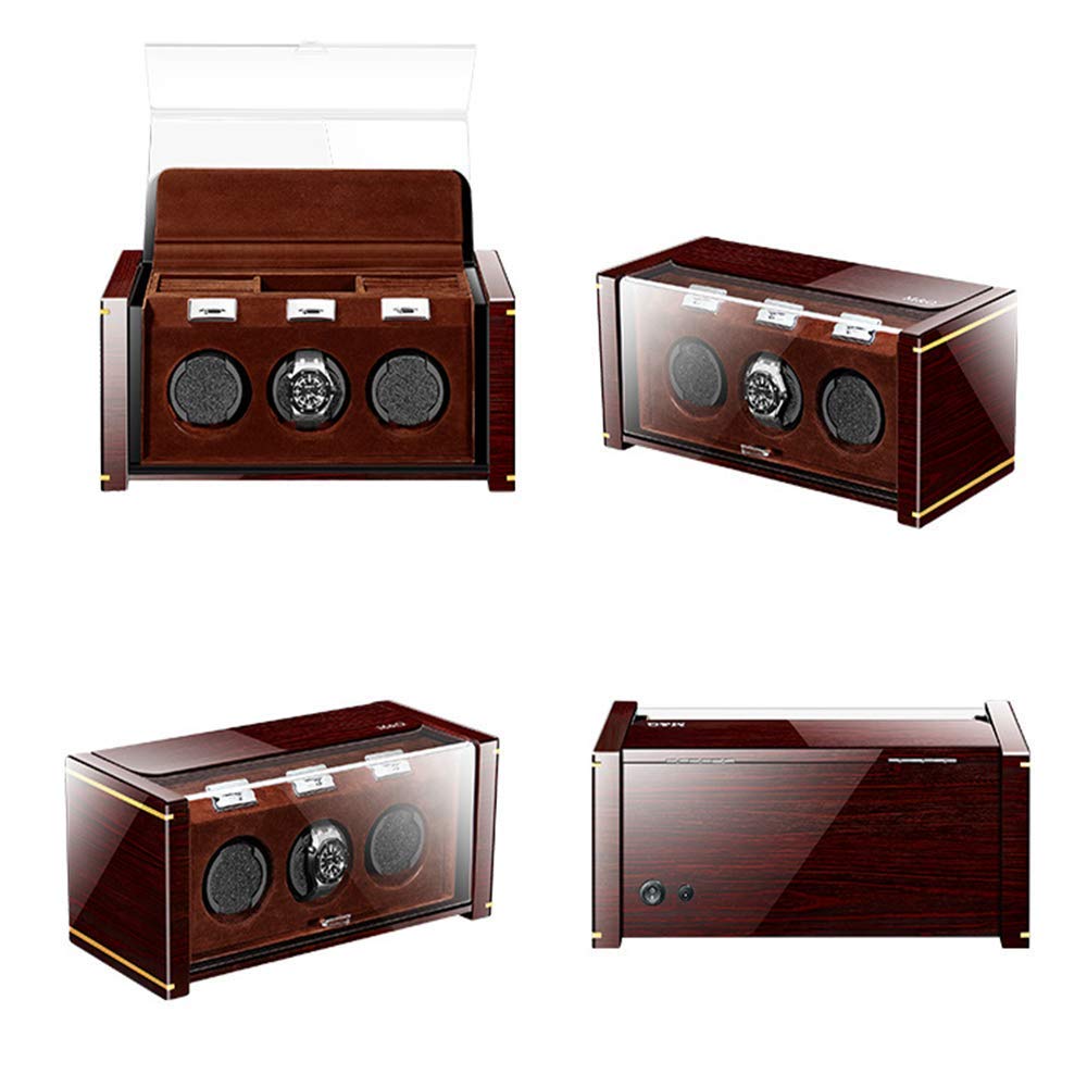 Bobinadora de reloj, bobinadora de reloj automática con forro de terciopelo, bobinadora de reloj triple con tapa y almacenamiento, agitador de reloj de diseño único (máquina de bobinado) (negro A) (ma