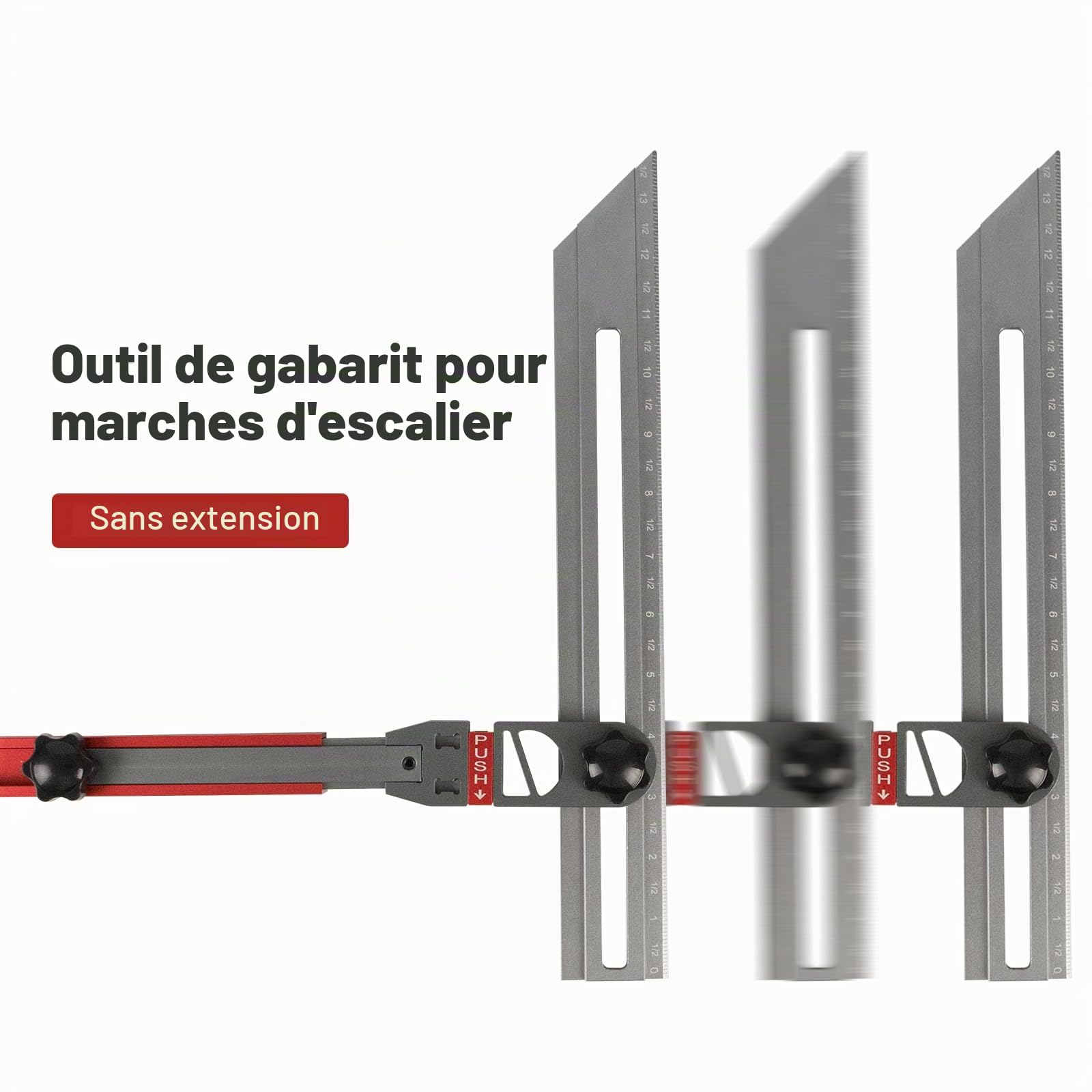 Outil de gabarit de marches d'escalier, outil de mesure d'escalier en acier | inoxydable, appareil de mesure d'escalier avec rapporteur et affichage d'échelle adapté, longueur réglable de 17,9" à 50,9"