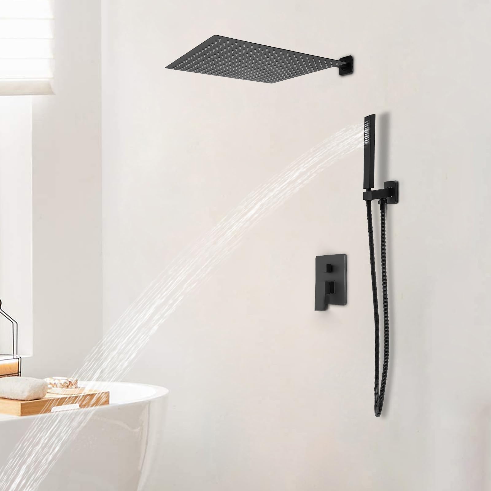 Bateria prysznicowa podtynkowa zestaw czarny 40 × 40 cm deszczownica system prysznicowy ze stali nierdzewnej deszczownica i mosiężna słuchawka prysznicowa korpus z mosiądzu