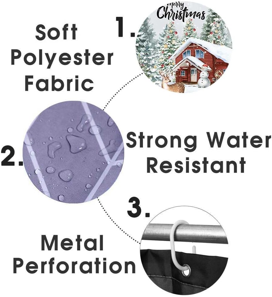 JAYDEN MADGE 4PCS Christmas Shower Curtain Set, Christmas Tree Snowman Forest Wildlife Animal Deer Fox Rabbit Squirrel Raccoon Snow Winter Holiday New Year Christmas Bathroom Decor, Non-Slip Bath Mat