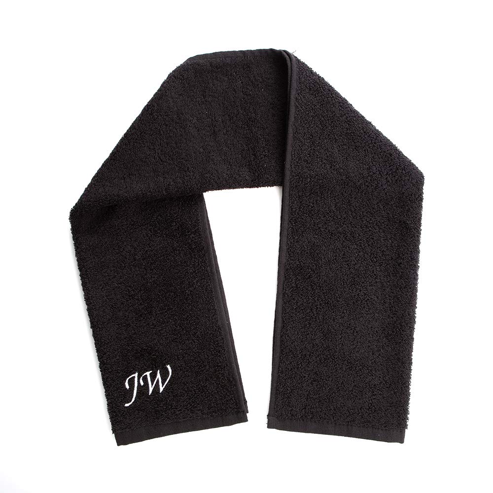 Personalised Gym Towel Black - Luxury Sports Towel Any Name or Initials (Black)