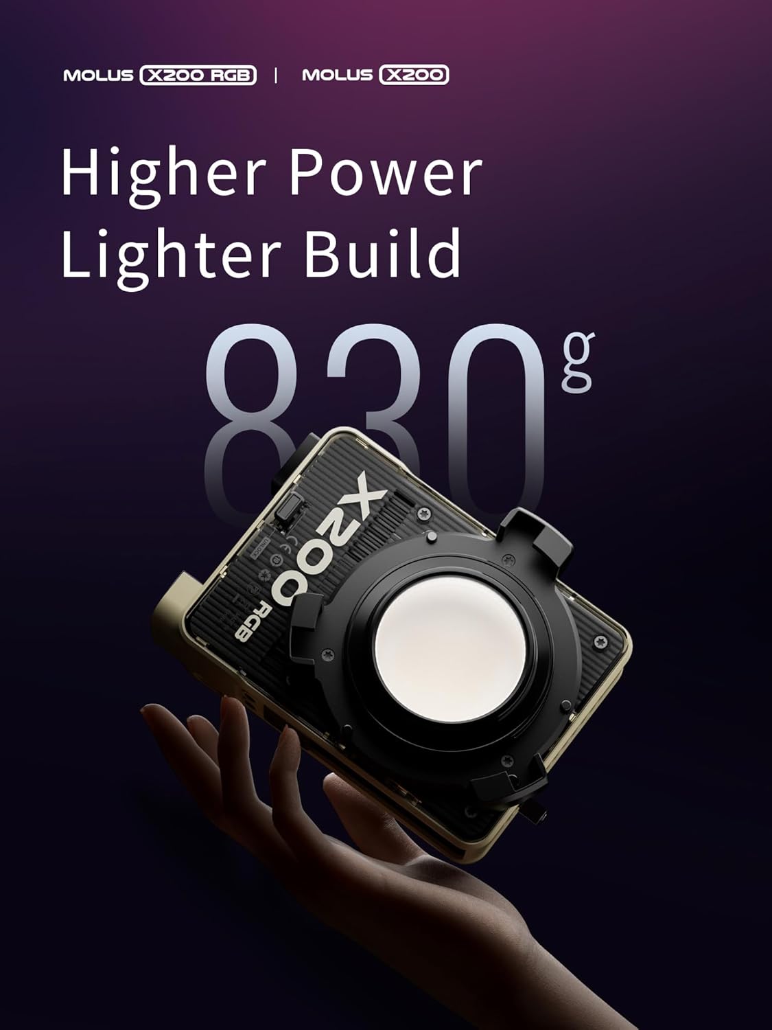 ZHIYUN MOLUS X200 Bi-Color Standard [Official] 200W Handheld Continuous Output Light Portable Professional Photography Light Video Light Bowens Mount 2700K~6500K CRI≥95 TLCI≥97 Only 800g (NO Battery)