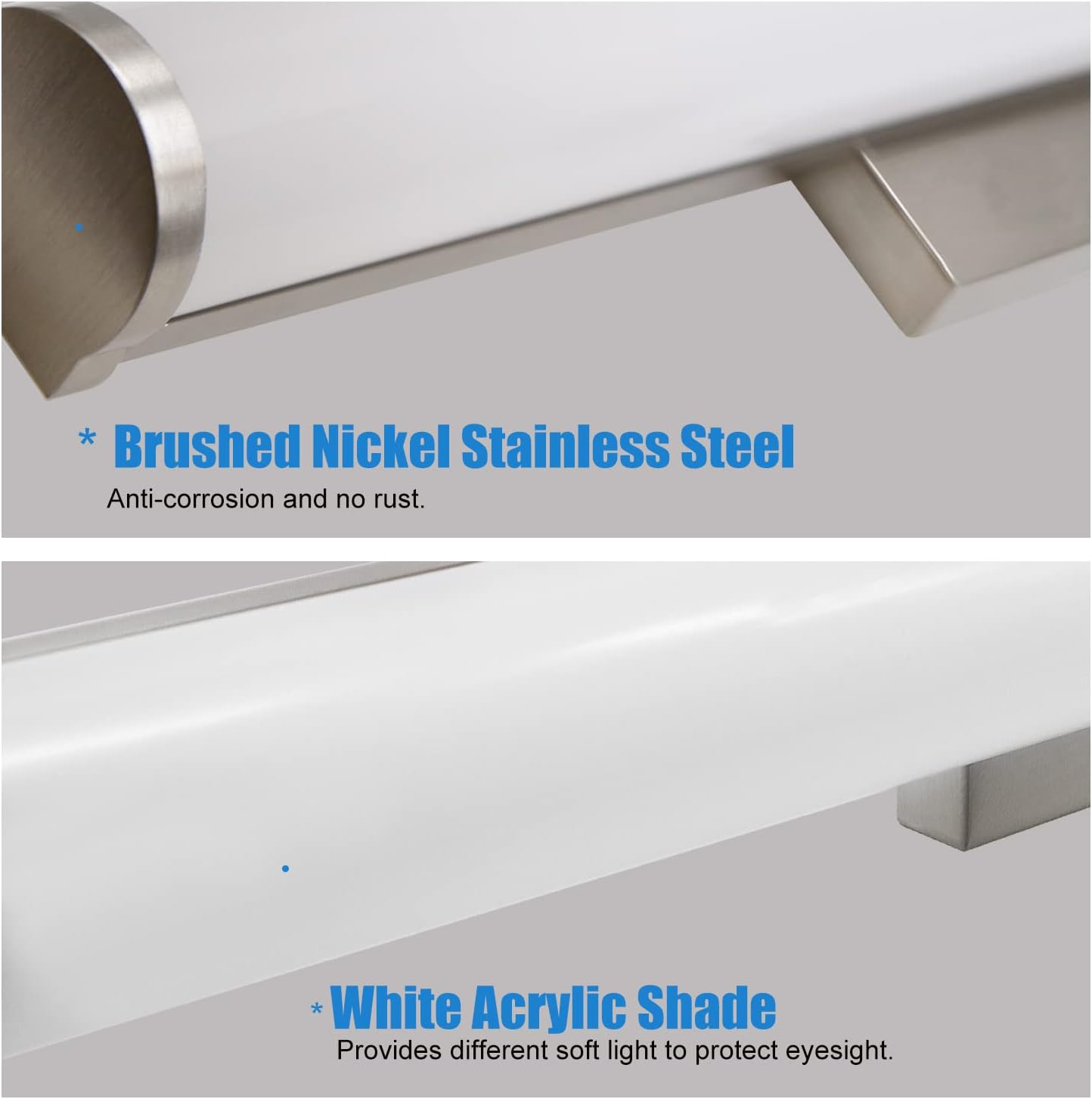 24 Inch LED Bathroom Light Fixture for Vanity Mirror, 3000K Warm White, Dimmable 25W 1750LM, ETL Listed, Brushed Nickel Finish, Seamless Acrylic Panel for Flawless Makeup Lighting