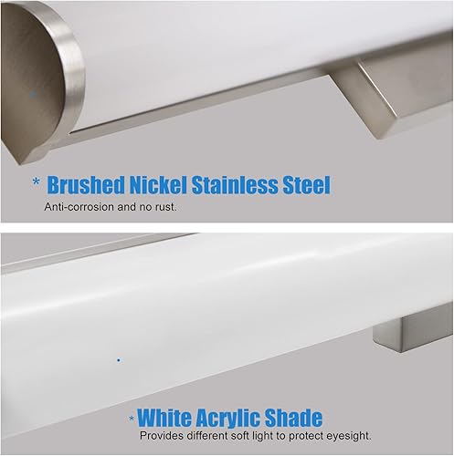 Miniatura 4 de Luz LED de espejo de tocador de 24 pulgadas, lámpara de pared de baño blanca cálida de 3000 K, 25 W 1750 LM, regulable, elegante acabado de níquel