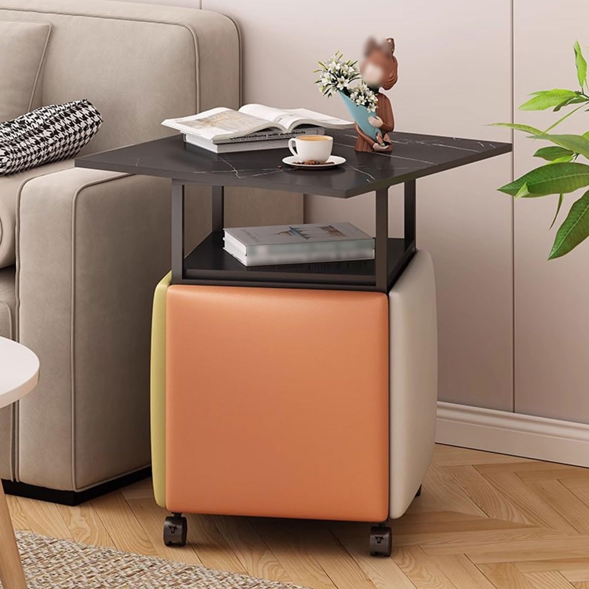 Repose-pieds solution de rangement polyvalents cuir PU noir - 4