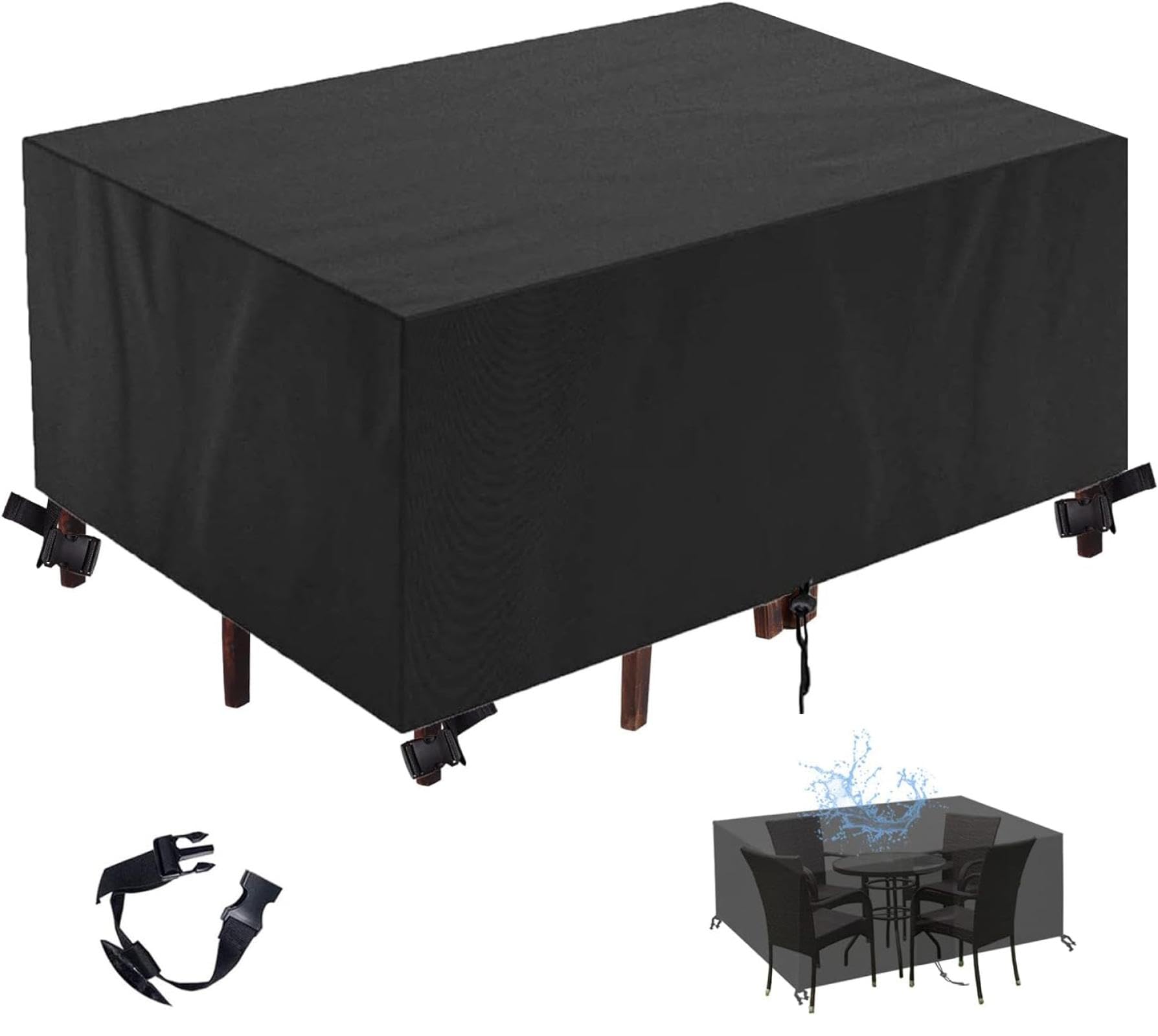 Fundas impermeables para sofá de jardín, 200 x 140 x 90 cm (largo x ancho x alto) 600D poliéster Oxford resistente para patio al aire libre, silla rectangular y mesa de ratán