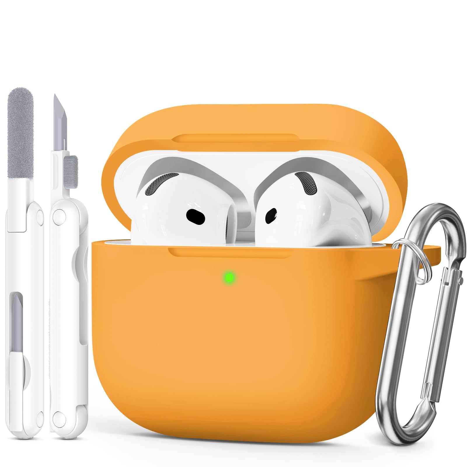 Etui kompatybilne z AirPods 4, miękki materiał silikonowy do etui AirPod 4, odporne na zarysowania, zestaw do czyszczenia i breloczki do kluczy, odpowiednie do AirPods Pro 4th (2024