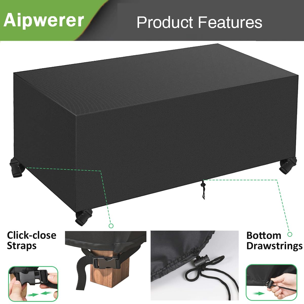 Copertura Per Mobili da Giardino,Telo Oxford Impermeabile Copri Tavolo,Tavoli e Sedie da Cortile,Quadrato Resistente Allo Strappo Copertura Tavolo Esterno Antivento (Nero, 230*165*80cm 600D)