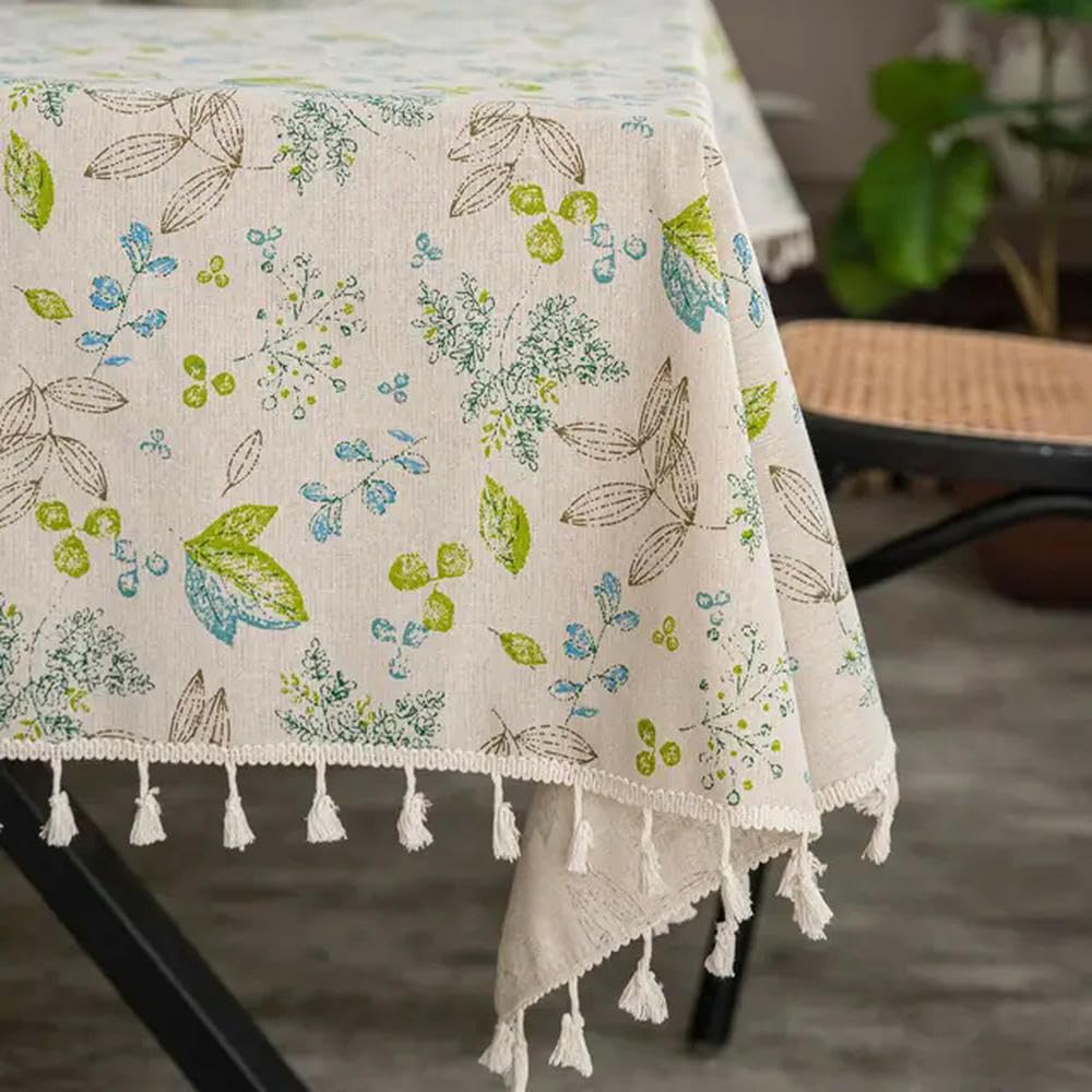 Nappe en coton et lin feuilles vintage, le cadeau idéal de maison
