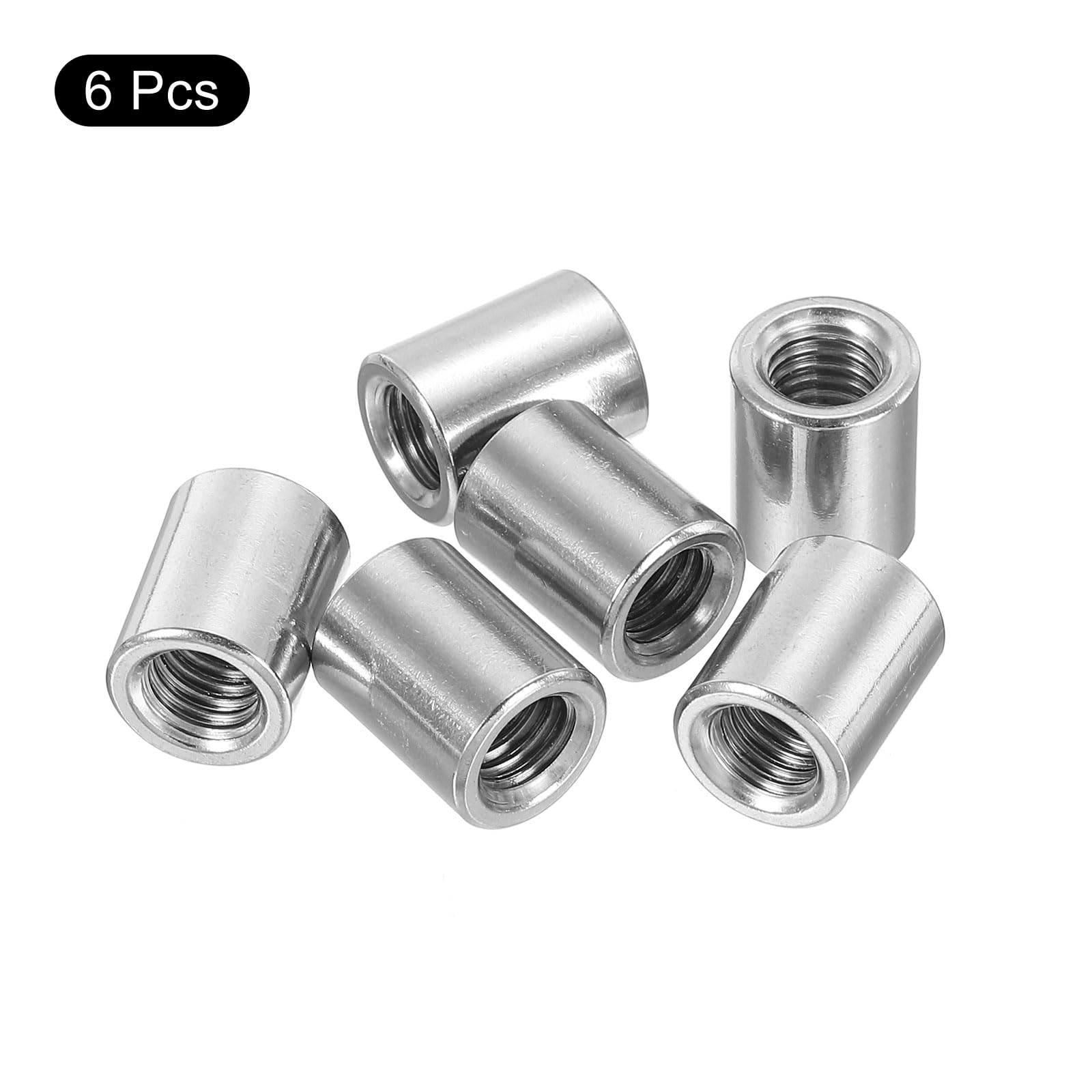 QUARKZMAN 6 sztuk okrągłych nakrętek łączących M8, nakrętka łącząca ze stali nierdzewnej 304 długość 15 mm / 0,6" nakrętka sworznia pręta tuleja długość wspornika M8 x 15 x 12 mm