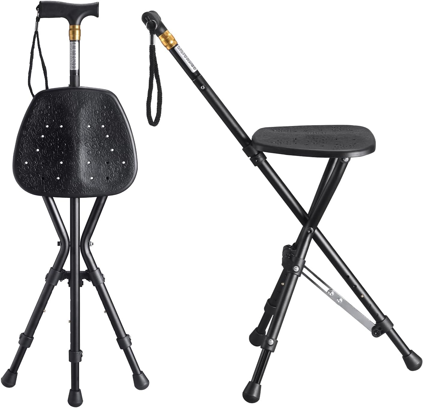 Anti-Slip Walking Cane with Seat Folding Lightweight,Walking Stick Height Adjustment,Portable and Sturdy Cane Chair for Travel Outdoor Use, Queuing, Elderly Women and Men