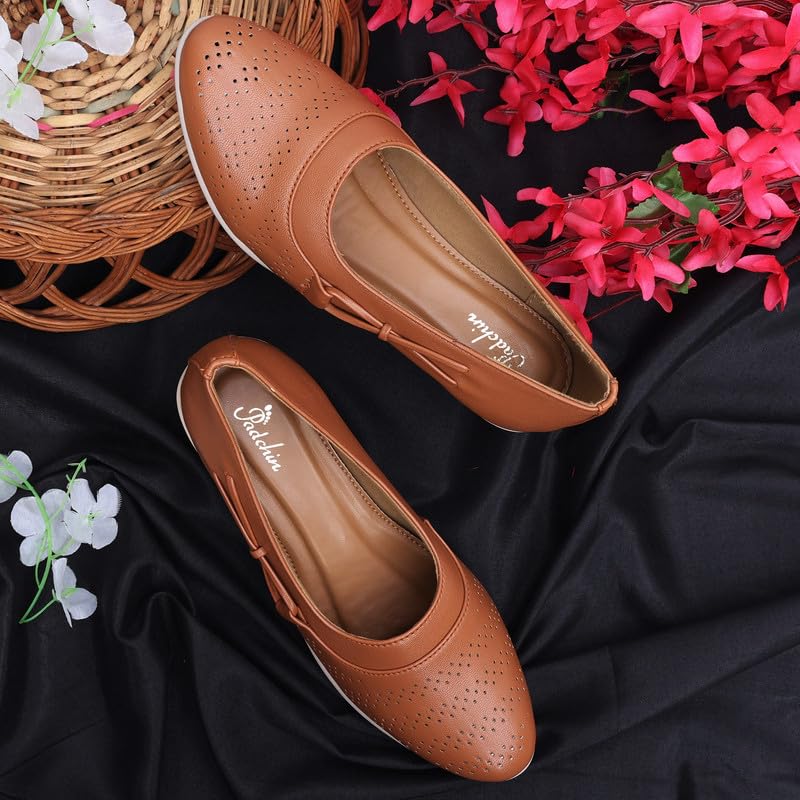 Padchin Women Round Toe Block Heel Tan Pumps | Formal and Casual Fashion sandal with Stiletto Heels | Comfortable Casual and Formal Shoes | Stylish and Fashionable Ladies Pump Shoe for Daily Use 1