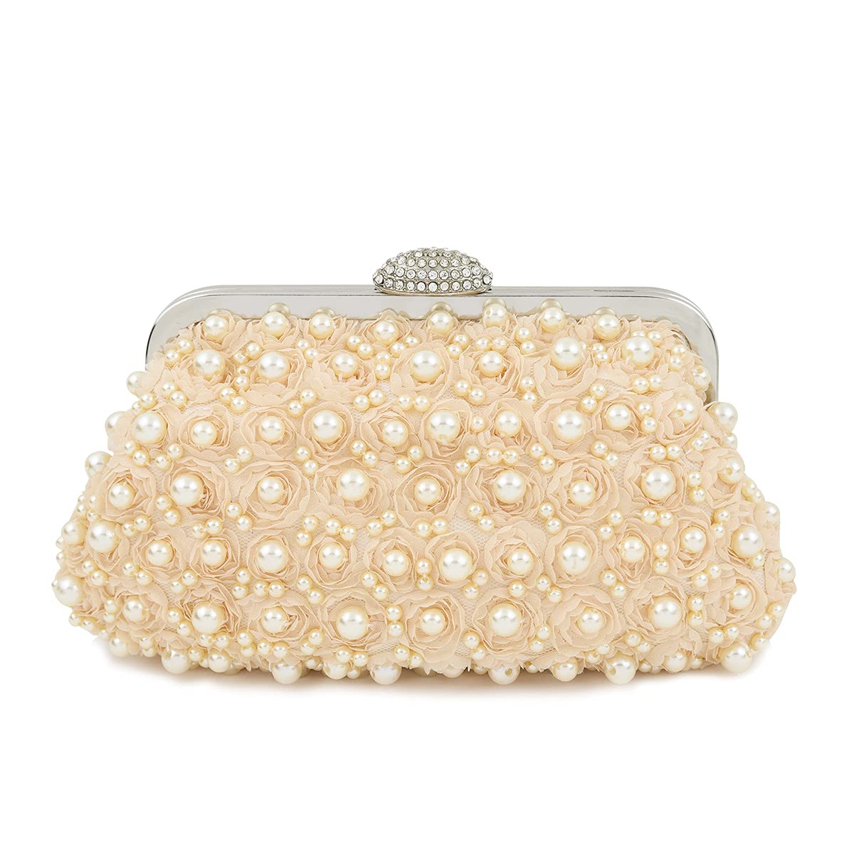 Carwales Women Pearl Clutch Bag Evening Bag Wedding Cocktail Wristlets Handbag Purse, Champagne, S