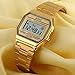 Digital Sports Watch Men's Women Water Resistant Outdoor Stainless Steel Band Electronic Square LED Back Light Classic Wristwatch Gold 1123