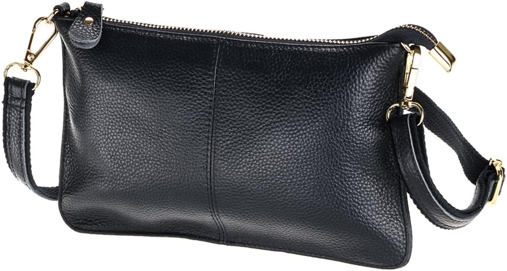 SEALINF Women's Cowhide Leather Clutch Handbag Small Shoulder Bag Purse (black)