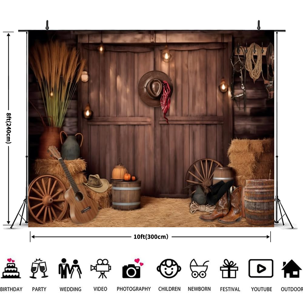 Western Cowboy Sfondo 3 x 2,4 m Wild West Barn Door Fotografia Sfondo per decorazioni per feste a tema western Cowboy Baby Shower Compleanno Decorazioni Banner Country Rodeo Sfondo Decor