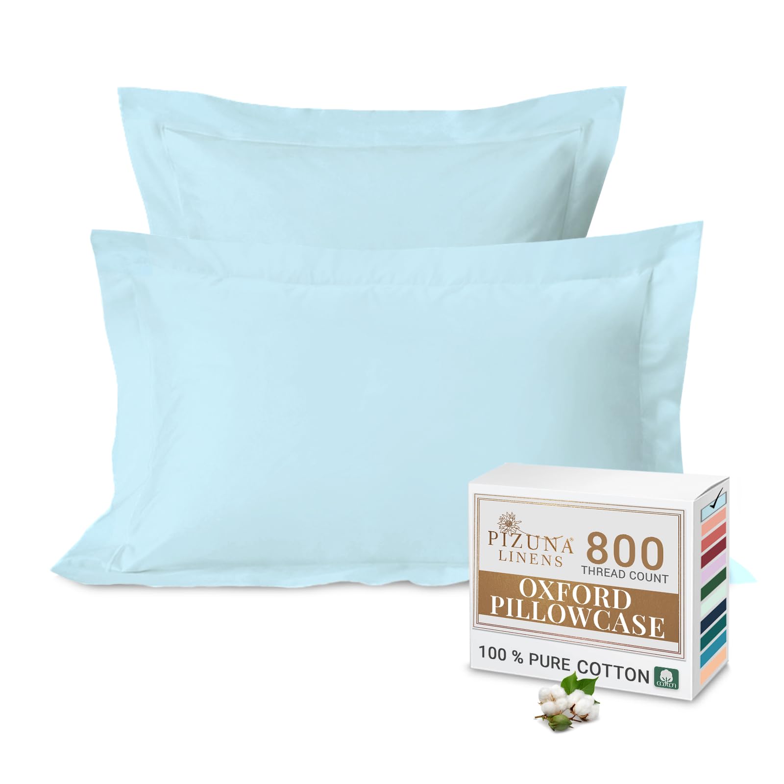 Pizuna Luxury Cotton Pillow Case King Size 50x90 cm Baby Blue, 800 Thread Count Crisp Breathable 100% Long Staple Cotton Sateen Weave Pillow Case With 5cm Hem (Hotel Pillowcase Baby Blue - 2 PC)