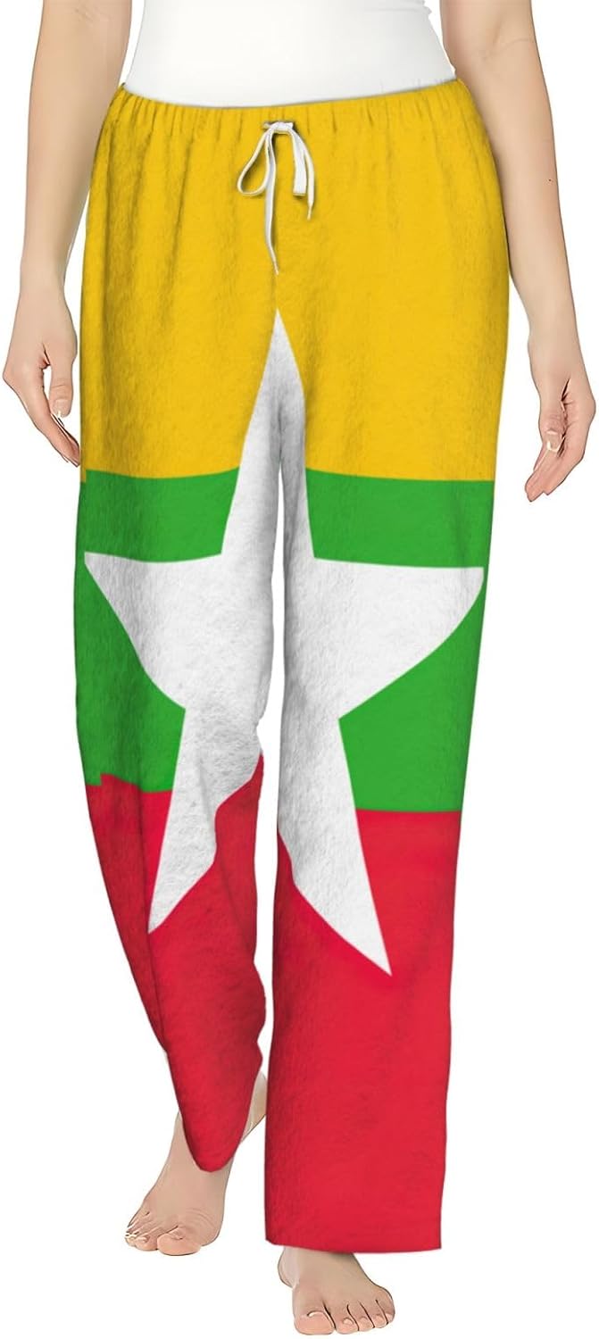 Flag Of Myanmar Print Fashion Cozy Womens Flannel Pajama Pants,Perfect For Christmas And Everyday Wear