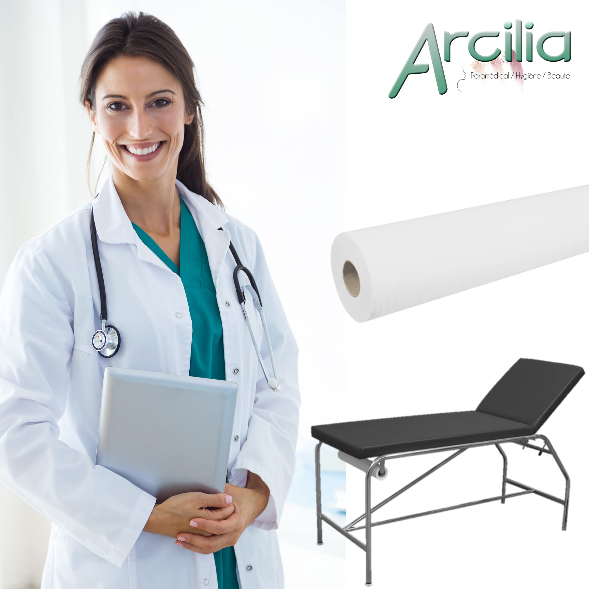 (ARCILIA) Draps d'examen lisses - Lot de 12 - dimensions 70 x 35 cm - 135 formats - Pure ouate - Médical, Protection épilation, Soins, Massages