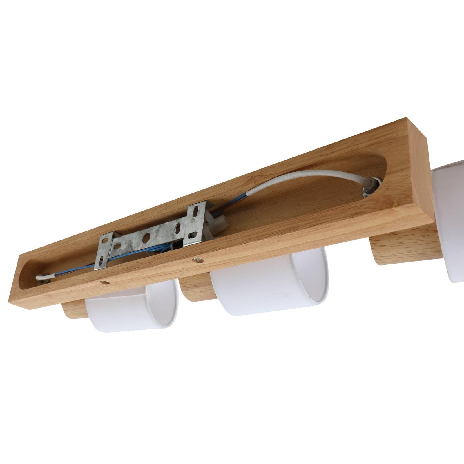 Lindby Faretti LED da Soffitto Orientabili, Lampadario a 3 Lampada Plafoniera per Cucina Soggiorno Camera Letto Luci E14 Legno e Tessuto Bianco Moderno Scandinavo